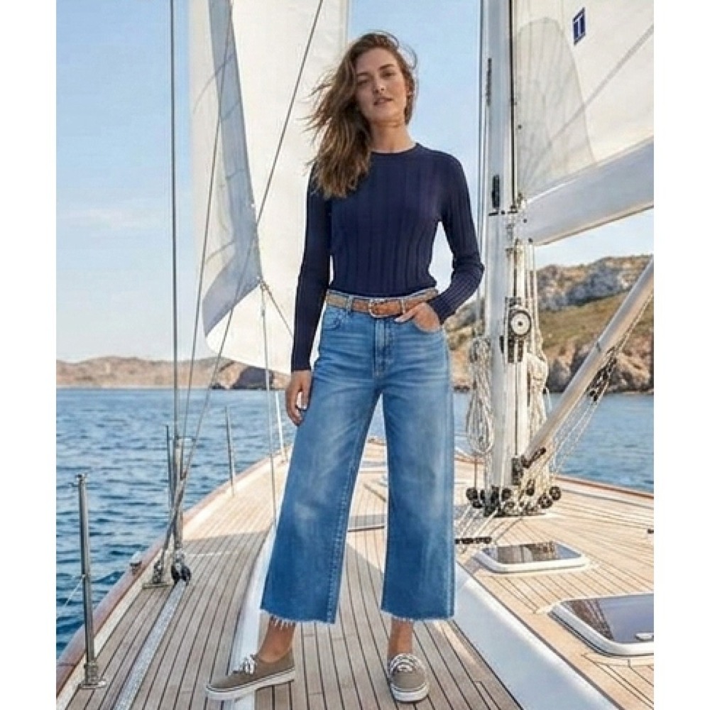 Nine West Crew Neck Ribbed Knit Sweater Medium Cottagecore Nautical Fisherman
